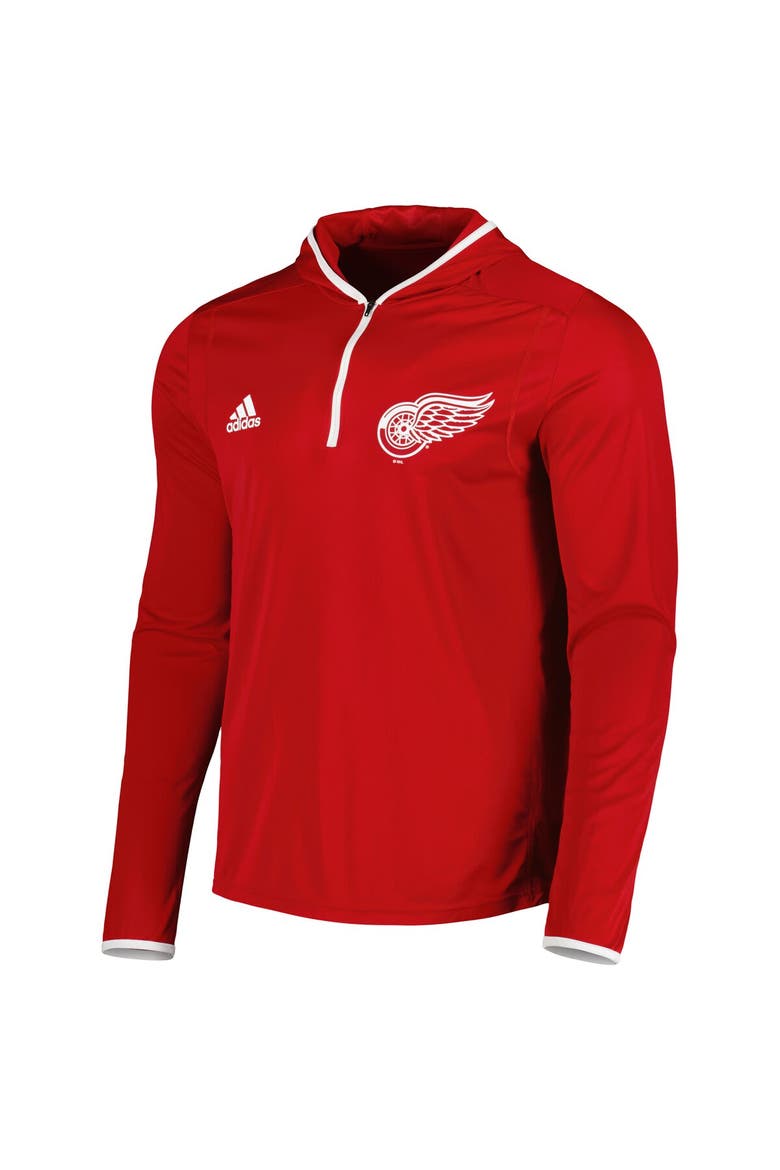 Men's adidas Red Detroit Red Wings Team Long Sleeve Quarter-Zip Hoodie T-Shirt, Alternate, color, Red