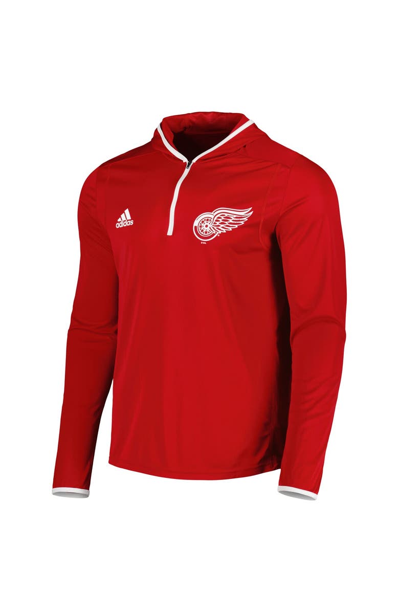 adidas Men's adidas Red Detroit Red Wings Team Long Sleeve Quarter-Zip Hoodie T-Shirt, Alternate, color, 