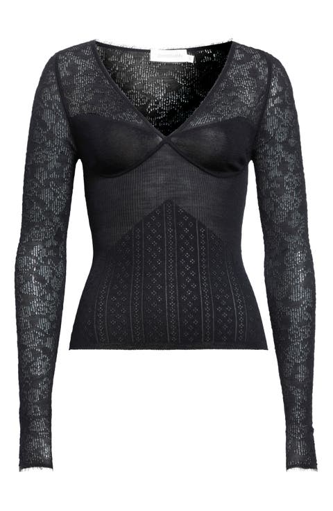 Wool Blend Pointelle Lace Sweater