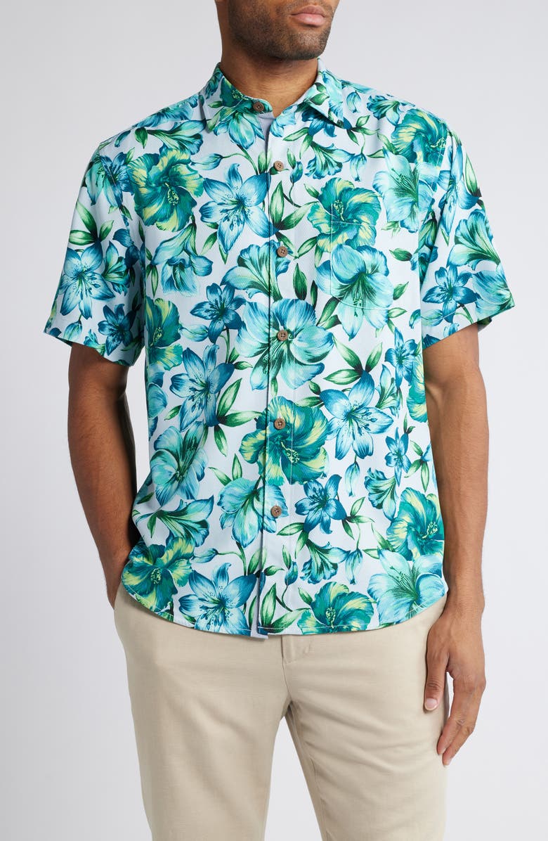 Tommy Bahama Hibiscus Hideaway Short Sleeve Silk Button-Up Shirt, Main, color, 