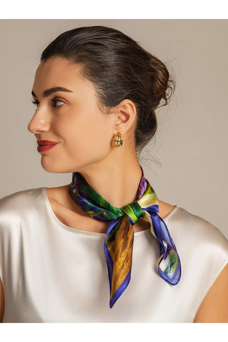 Pure silk colored square scarf, Alternate, color, Bright Purple