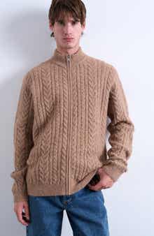 Topman Cable Knit Zip Cardigan