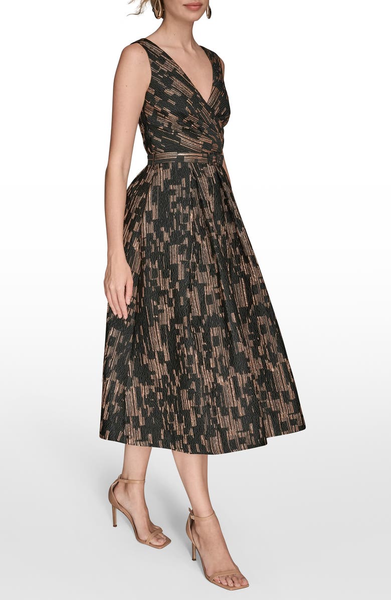 Donna Karan New York Metallic Jacquard Sleeveless Fit & Flare Dress, Alternate, color, Black/ Gold Multi