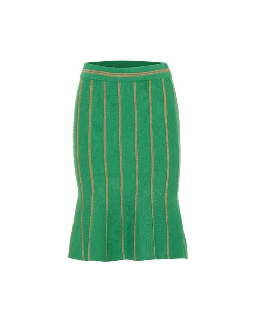 Theo The Label Women's Ersa Shimmer Rib Stripe Tulip Skirt - Green / Gold In Green/gold