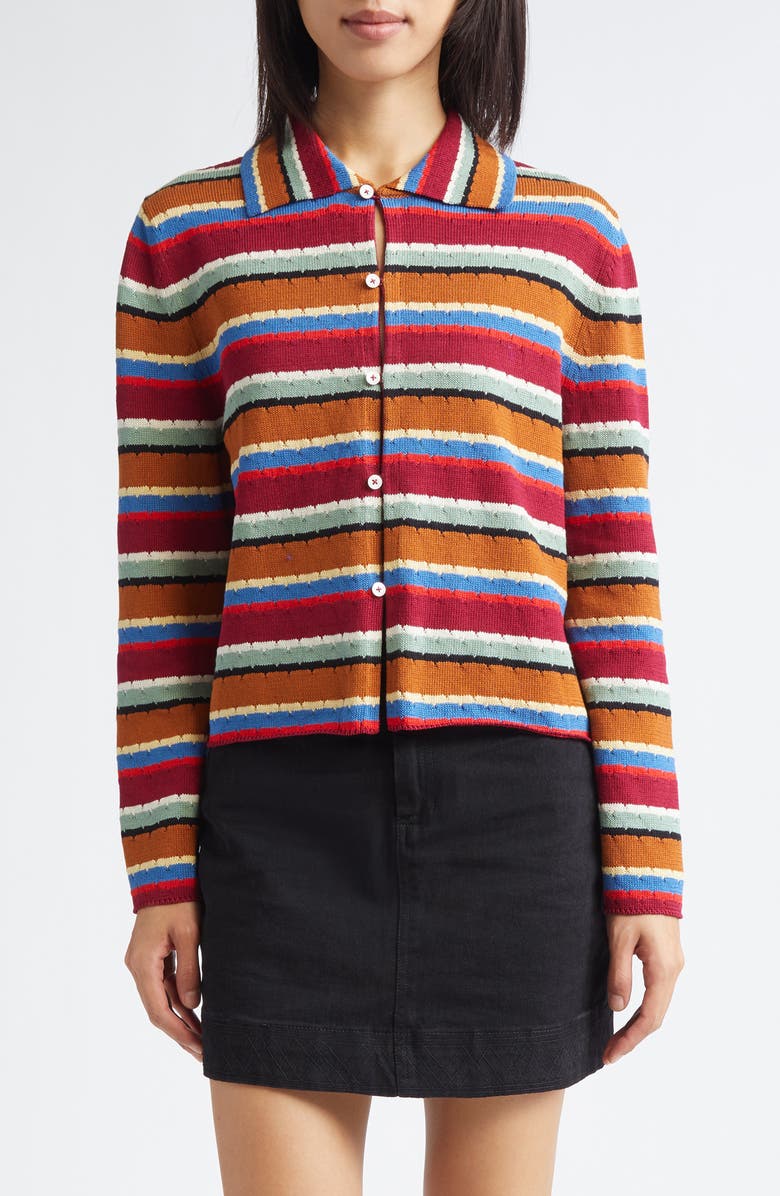 Bode Starkey Stripe Cotton Cardigan, Main, color, Multi