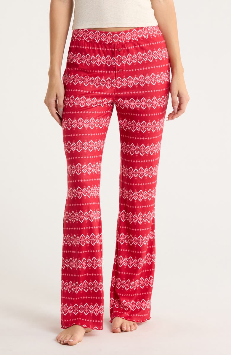 PJ Salvage Crazy for the Holidays Brushed Pointelle Pajama Pants, Main, color, Samba Red