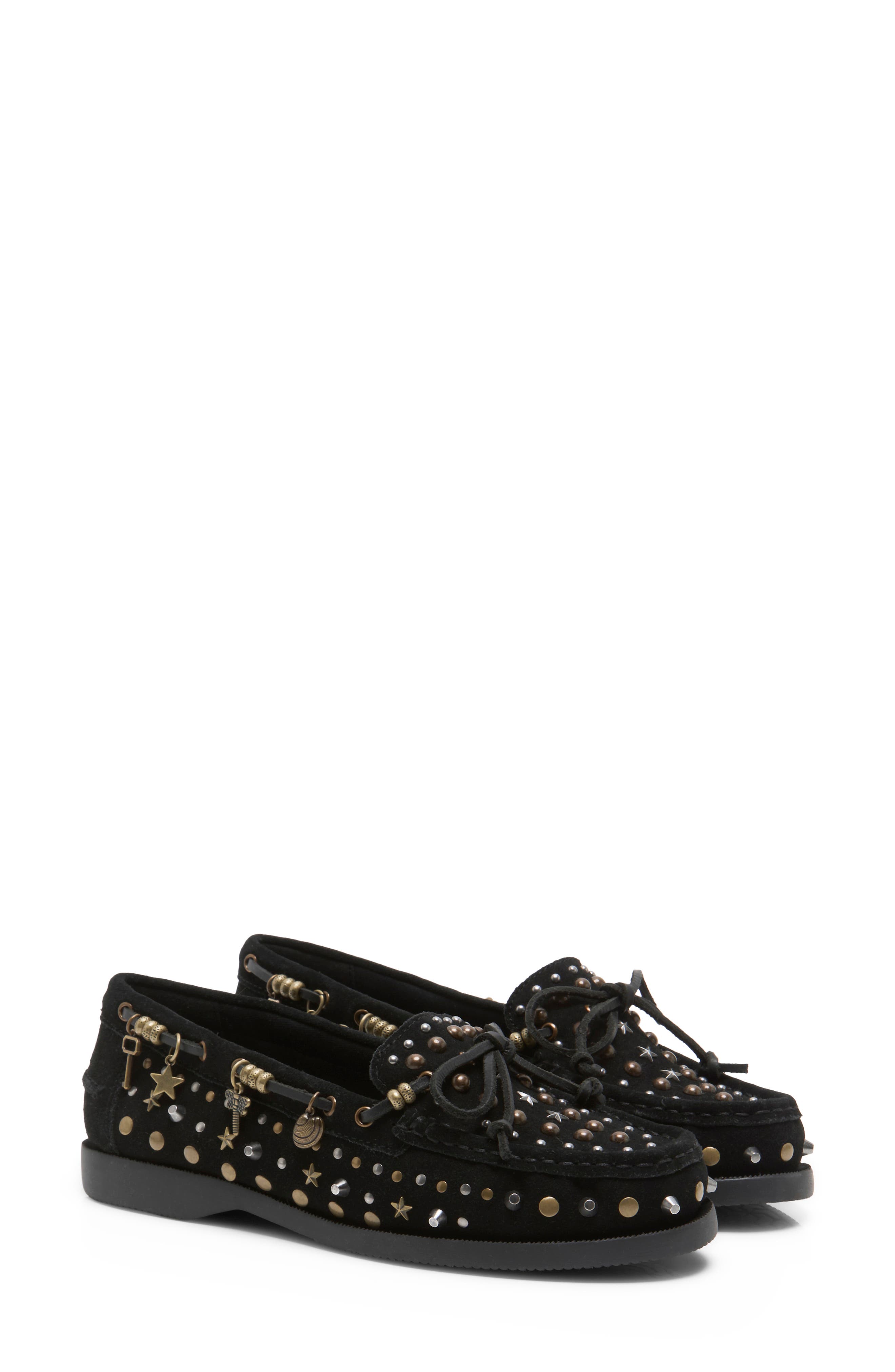 Stargazer Studded Boat Shoe, Alternate, color, BLACK SUEDE