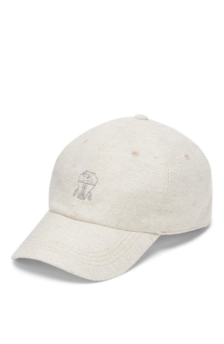 Brunello Cucinelli Wool and cashmere chevron baseball cap with embroidered logo, Main, color,