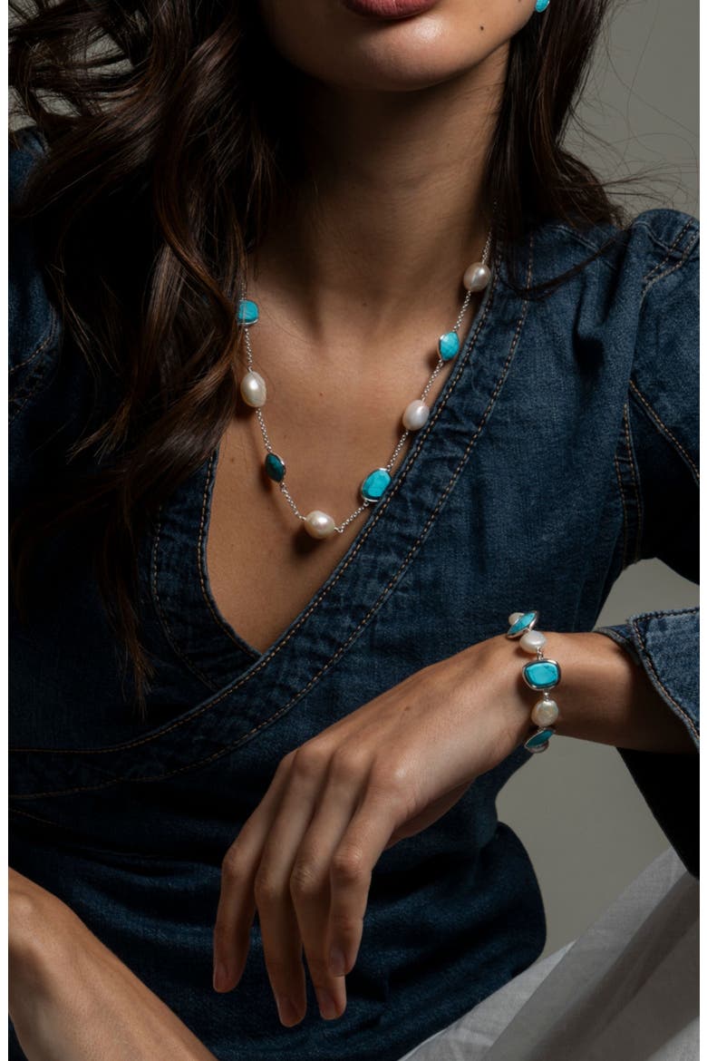 Turquoise & Pearl Pebble Bracelet, Alternate, color, Sterling Silver