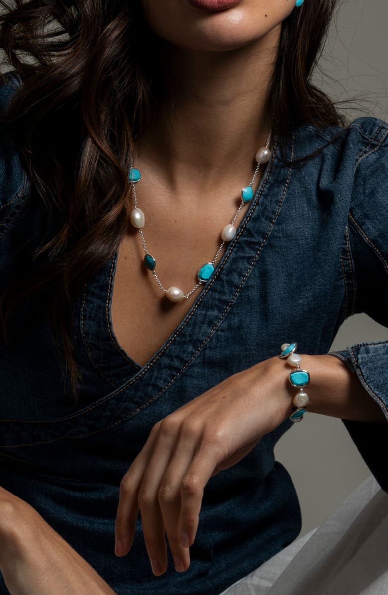 Dower & Hall Turquoise & Pearl Pebble Bracelet, Alternate, color, Sterling Silver