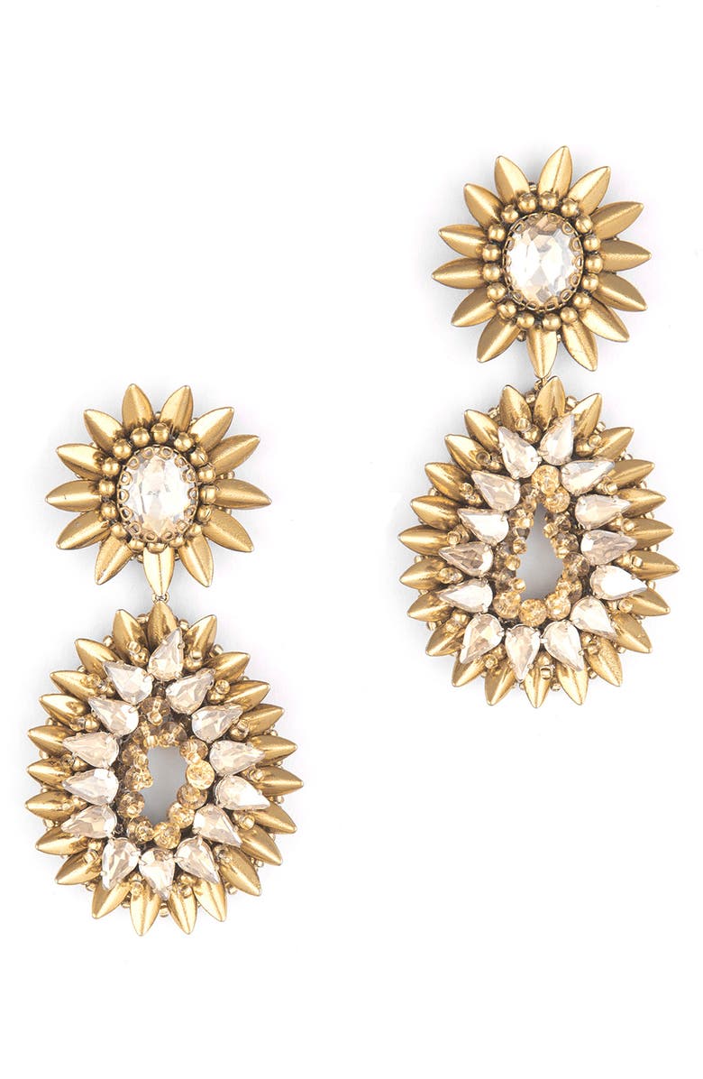 Deepa Gurnani Pia Statement Drop Earrings, Main, color, Gold