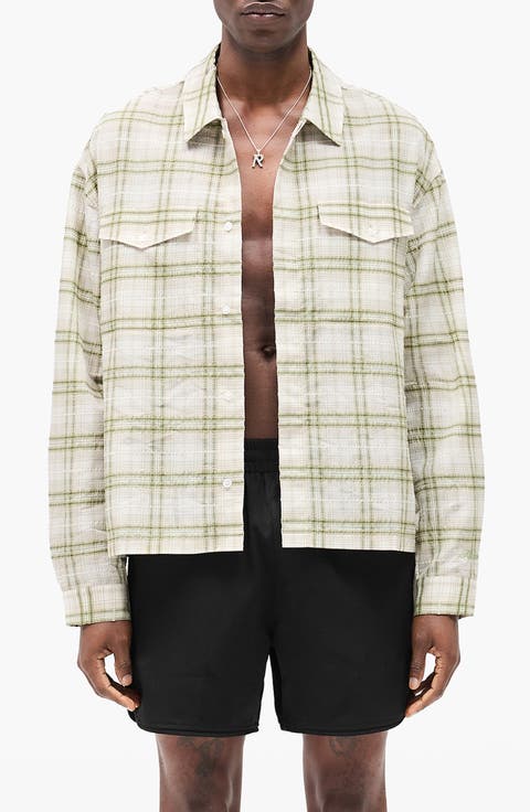 Plaid Texture Sheer Flannel Button-Up Shirt