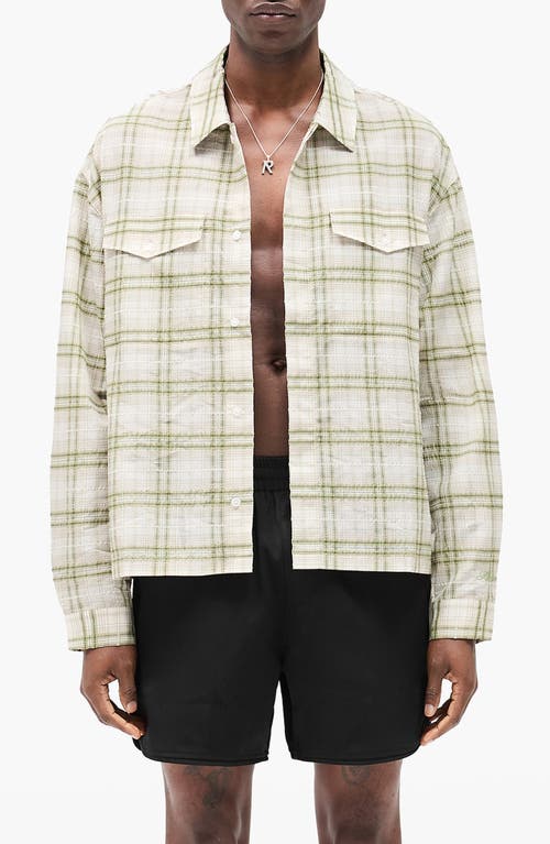 Represent Plaid Texture Sheer Flannel Button-up Shirt In Green