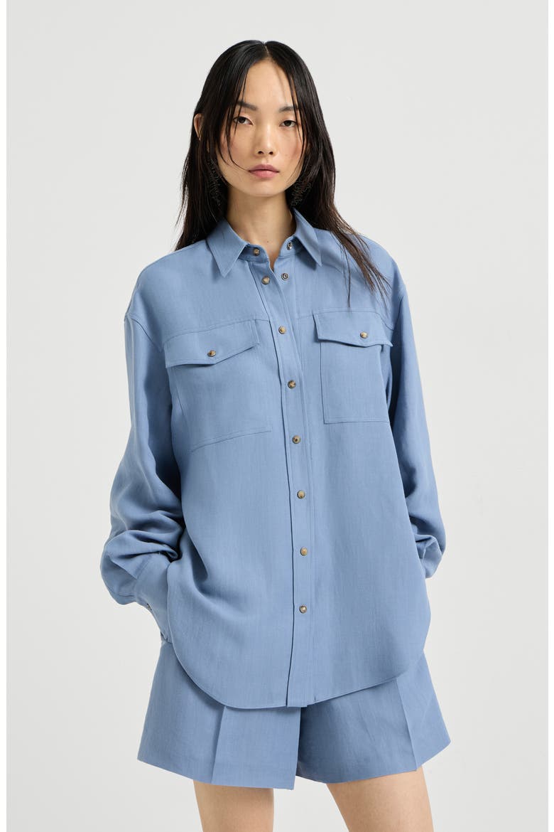 Fluid twill shirt, Main, color, Azure