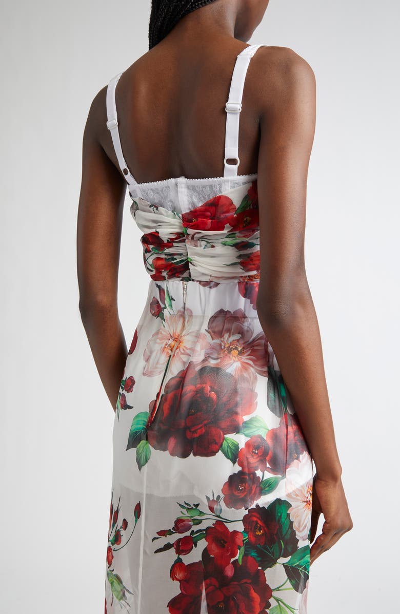 Dolce&Gabbana Rose Print Chiffon & Marquisette Bustier Top, Alternate, color, White Print Flower