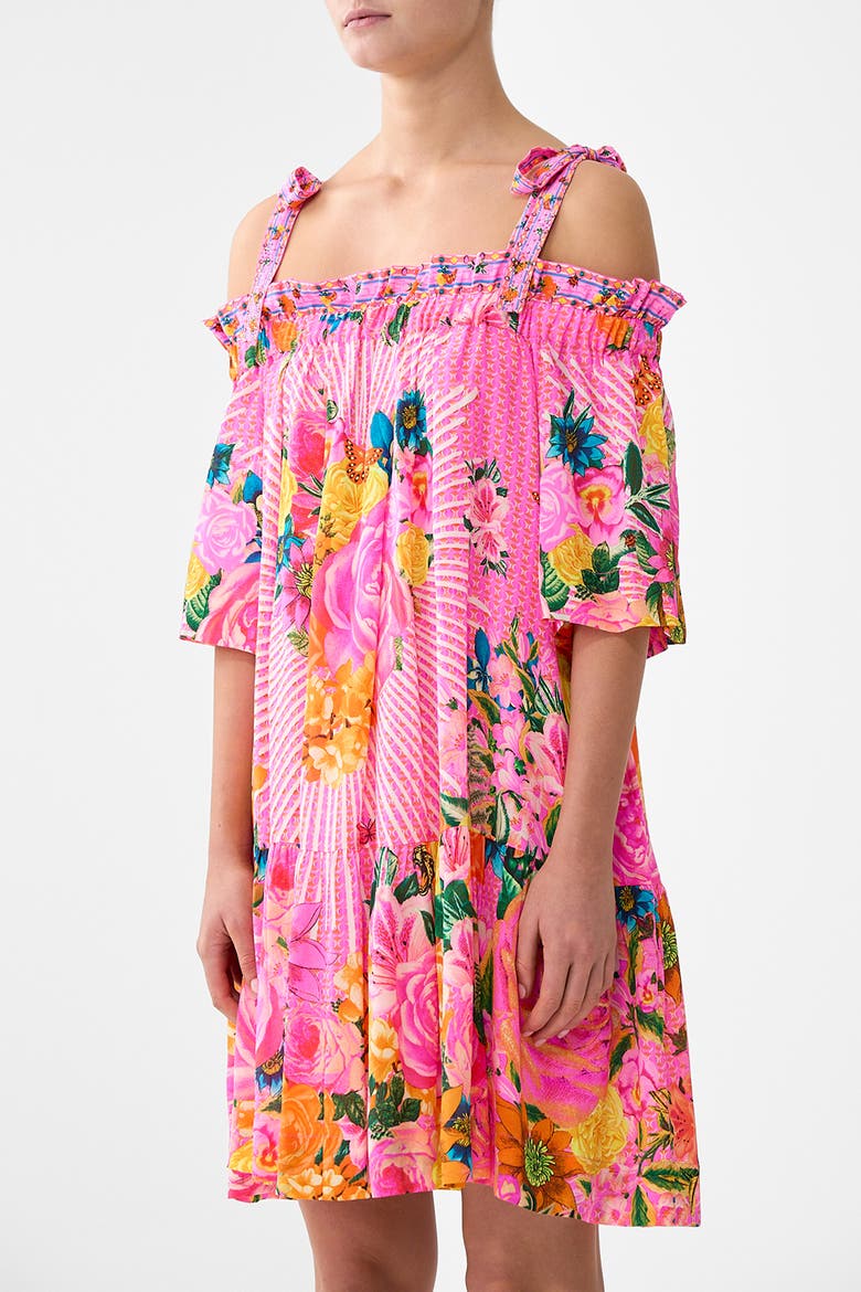 Off Shoulder Frill Dress With Straps, Alternate, color, Illustration Nation