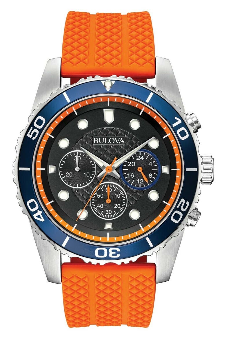 Sport Chronograph Silicone Strap Chronograph Watch, 43mm, Main, color, ORANGE