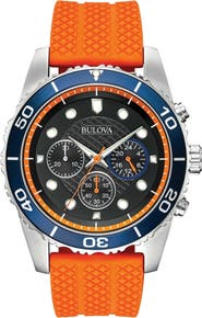 BULOVA Sport Chronograph Silicone Strap Chronograph Watch, 43mm