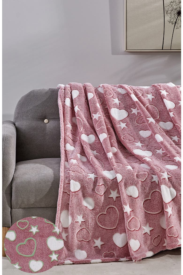 Glow in the Dark Ultra Plush Fleece Throw Blanket, Alternate, color, HEART/STAR
