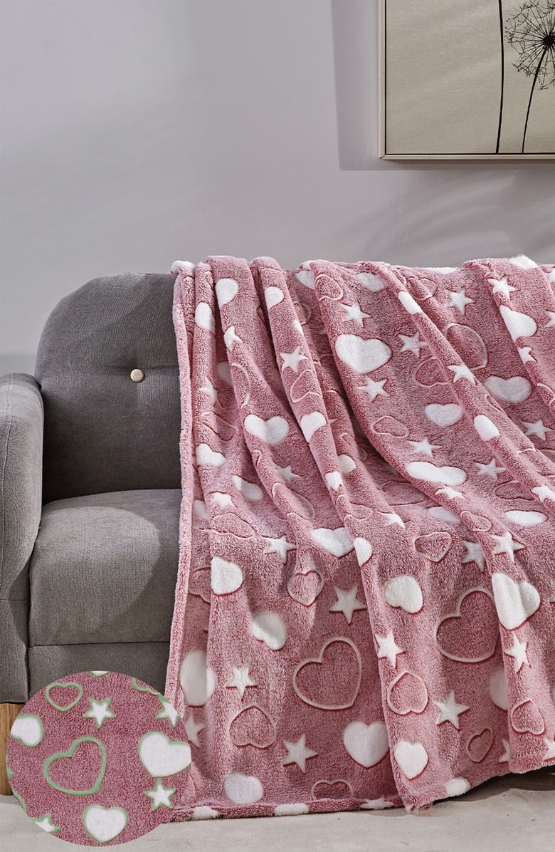 Luxury Home Glow in the Dark Ultra Plush Fleece Throw Blanket, Alternate, color, Heart/Star