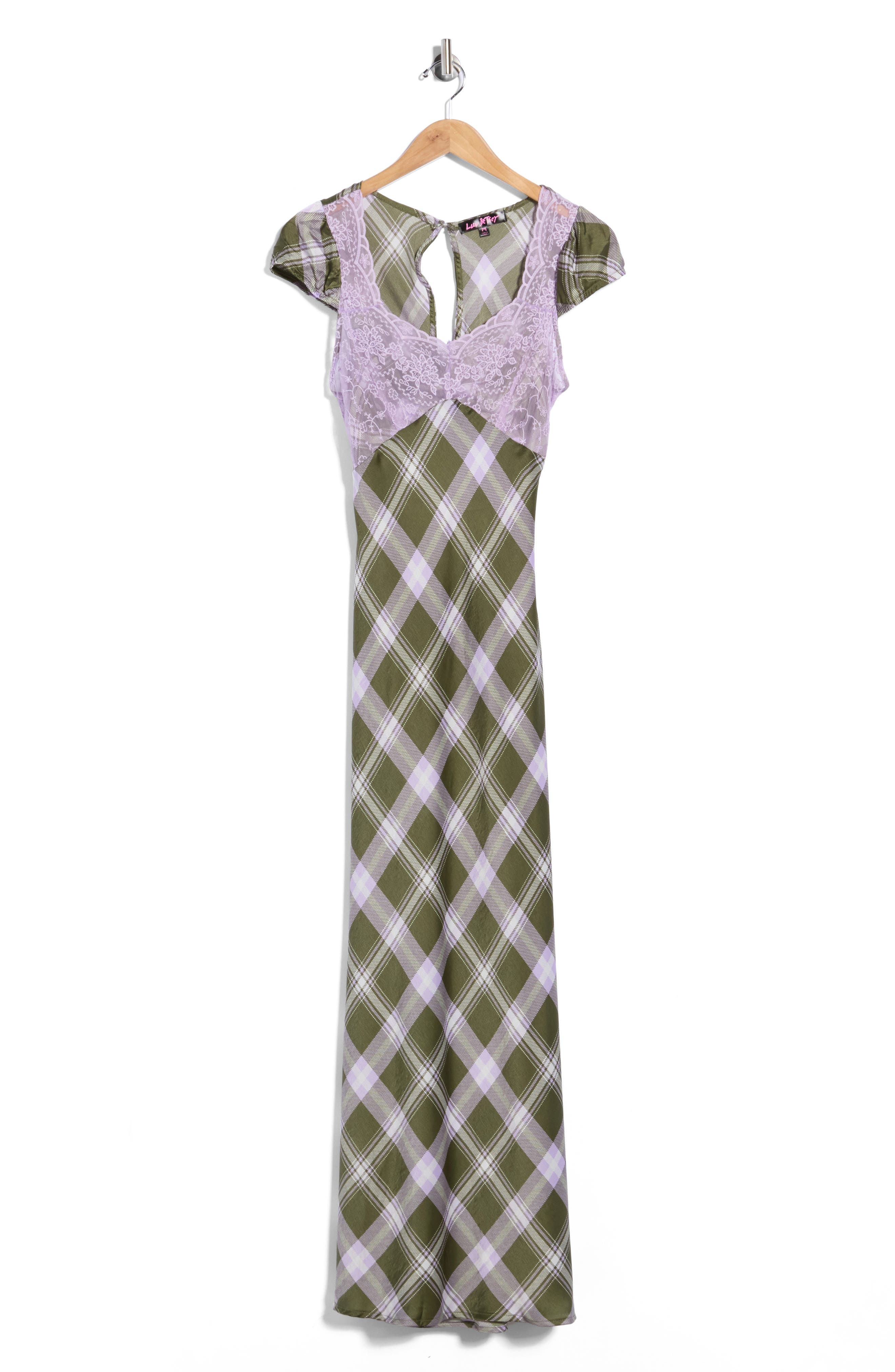 Lace Yoke Cutout Back Puff Sleeve Maxi Dress