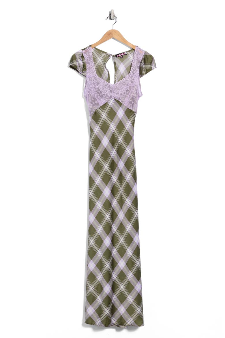 Lace Yoke Cutout Back Puff Sleeve Maxi Dress, Main, color, GREEN LAVENDER