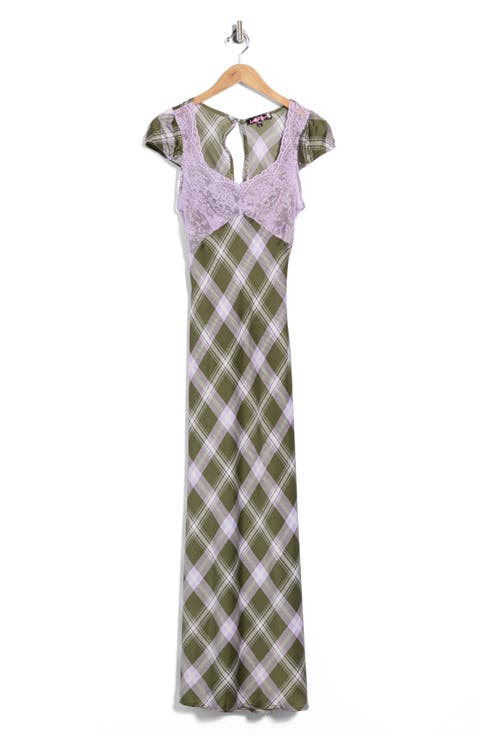Lace Yoke Cutout Back Puff Sleeve Maxi Dress