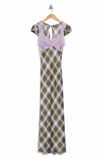 Lace Yoke Cutout Back Puff Sleeve Maxi Dress
