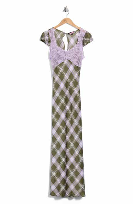 Lace Yoke Cutout Back Puff Sleeve Maxi Dress