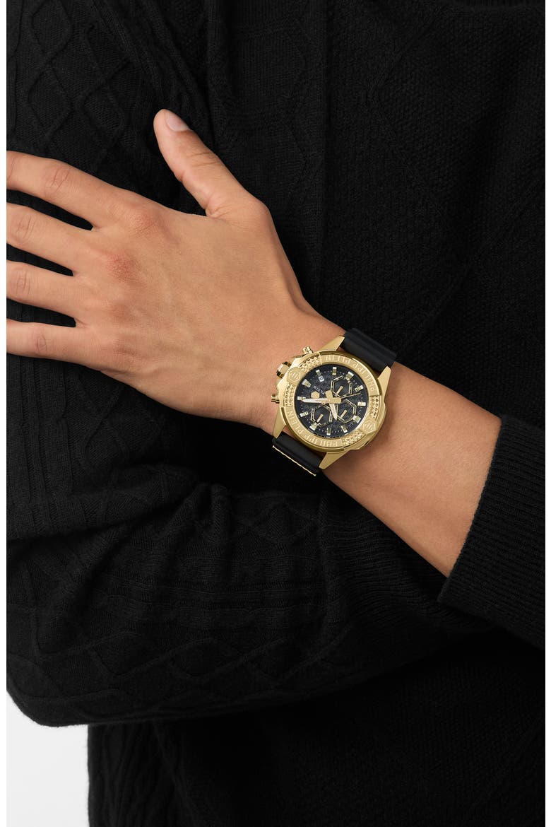 The $kull Chronograph Silicone Strap Watch, 44mm, Alternate, color, YELLOW GOLD