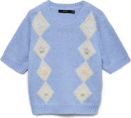 VERO MODA Madden Floral Argyle Plaid Short Sleeve Sweater