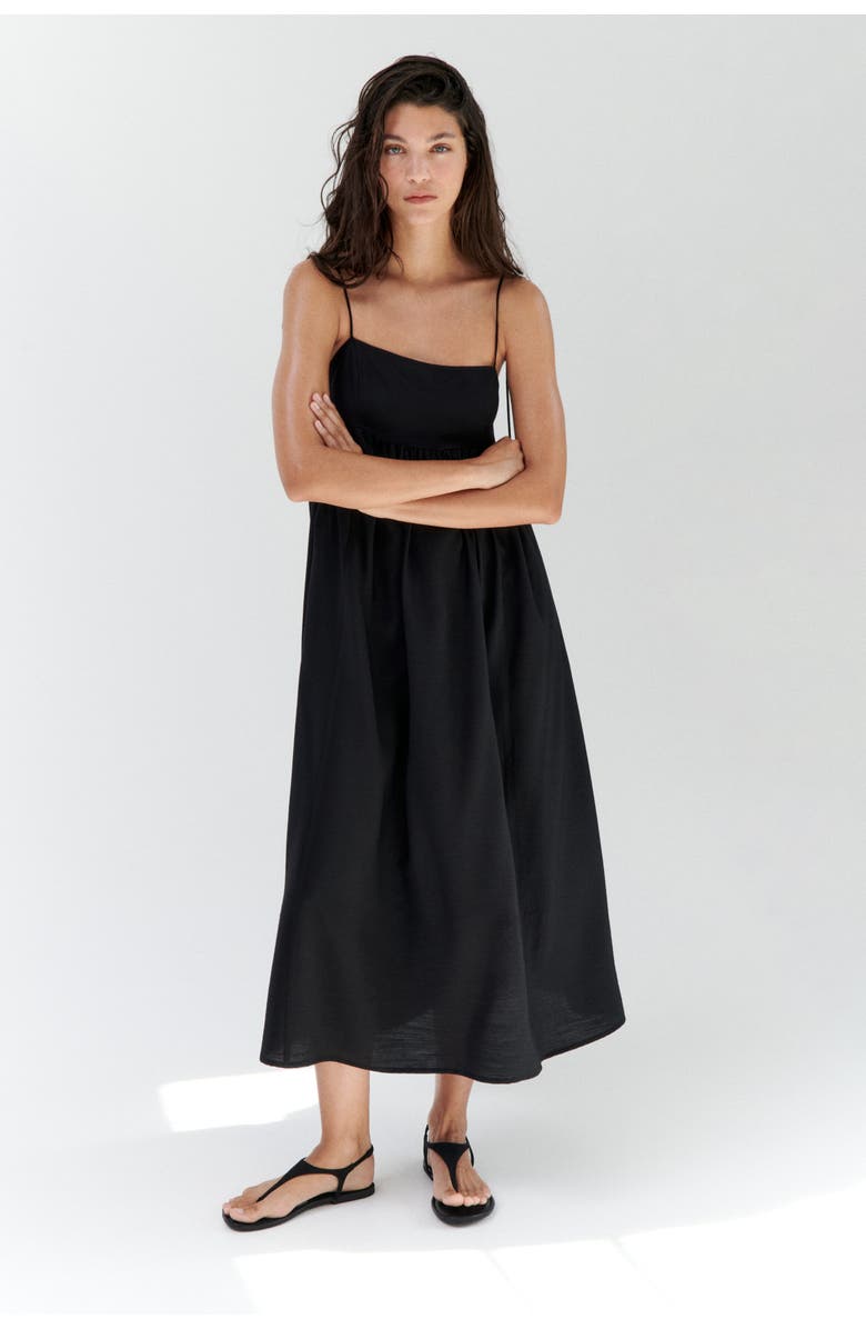 H&M Tie-strap Midi Dress, Alternate, color, Black