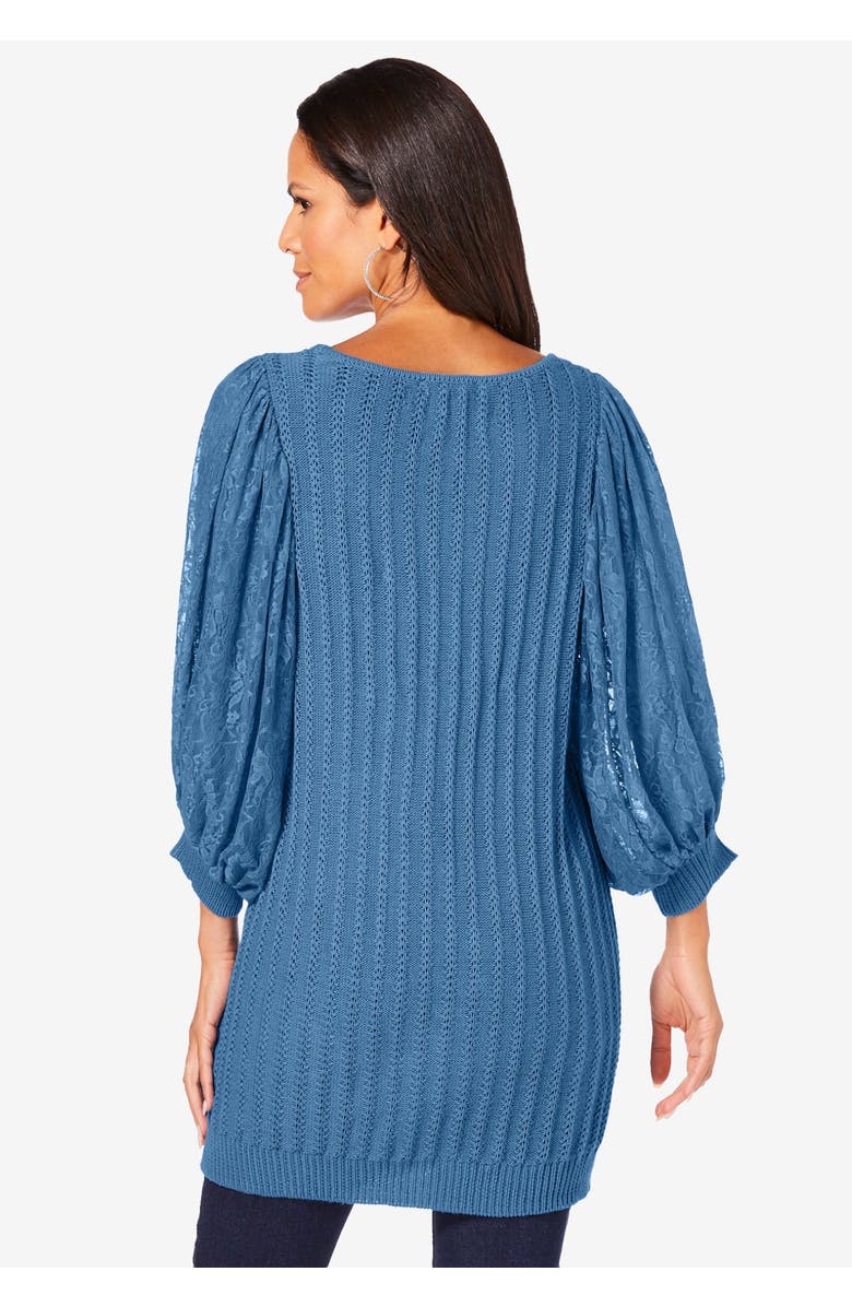 Roaman's Lace Sleeve Sweater, Alternate, color, New Khaki