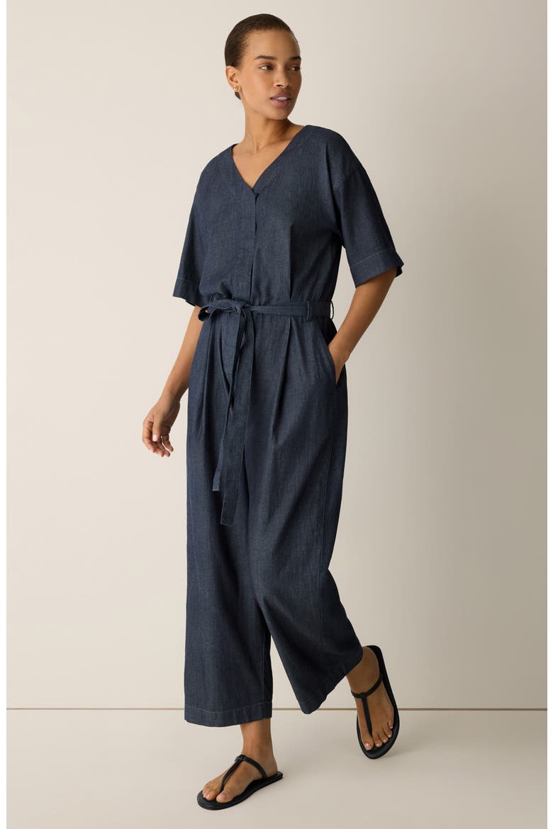 Wide Leg Organic Cotton Twill Jumpsuit, Alternate, color, DENIM