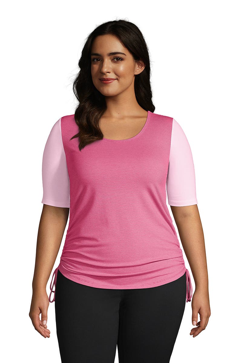 Lands' End Plus Size Power Performance Elbow Sleeve Drawstring Top, Alternate, color, 