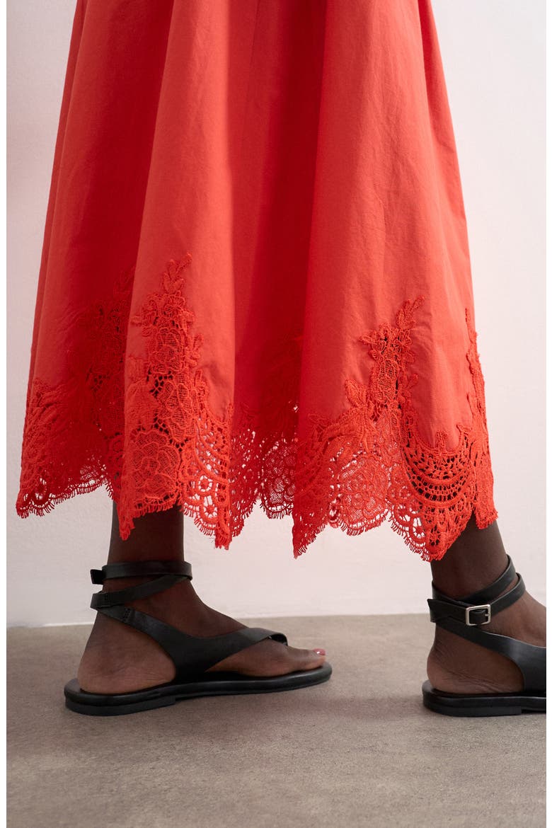 Lace Hem Maxi Skirt, Alternate, color, RED
