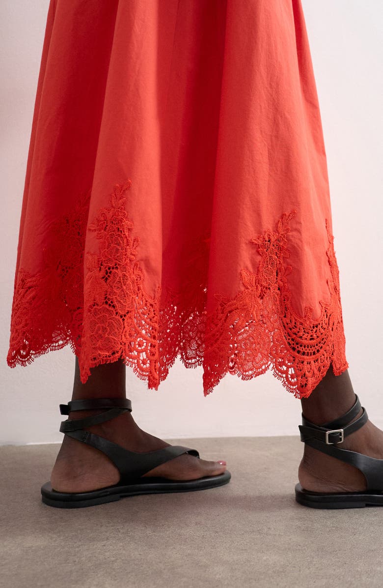 Topshop Lace Hem Maxi Skirt, Alternate, color, Red