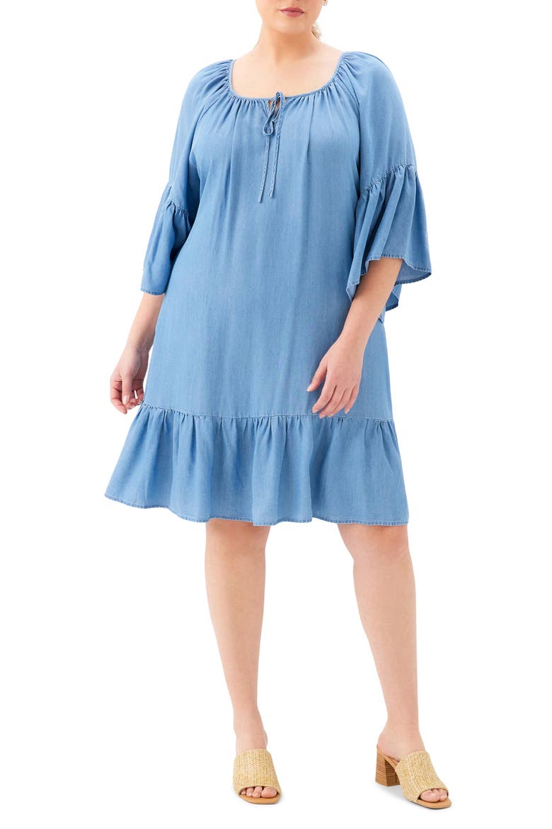 Ruffle Hem Chambray Dress, Main, color, CHAMBRAY