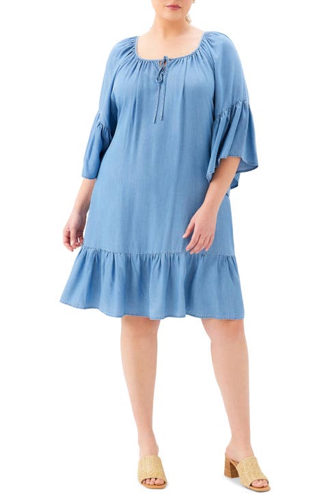 Ruffle Hem Chambray Dress (Plus)