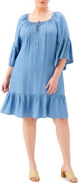 Karen Kane Ruffle Hem Chambray Dress