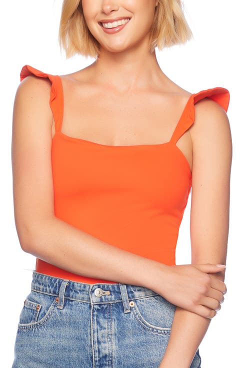 Ruffle Strap Stretch Nylon Tank