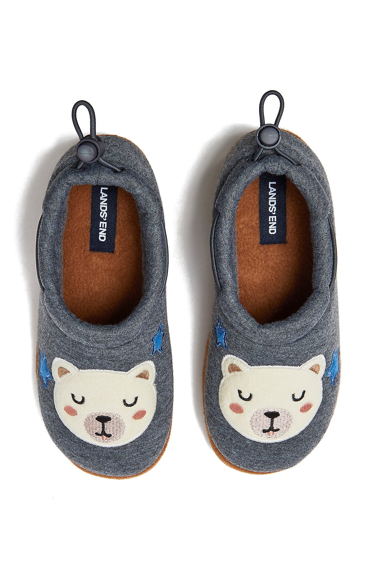 Lands' End Kids Sweet Dreams Adjustable Toggle Fleece Lined Slippers, Alternate, color, Gray Sleeping Bears