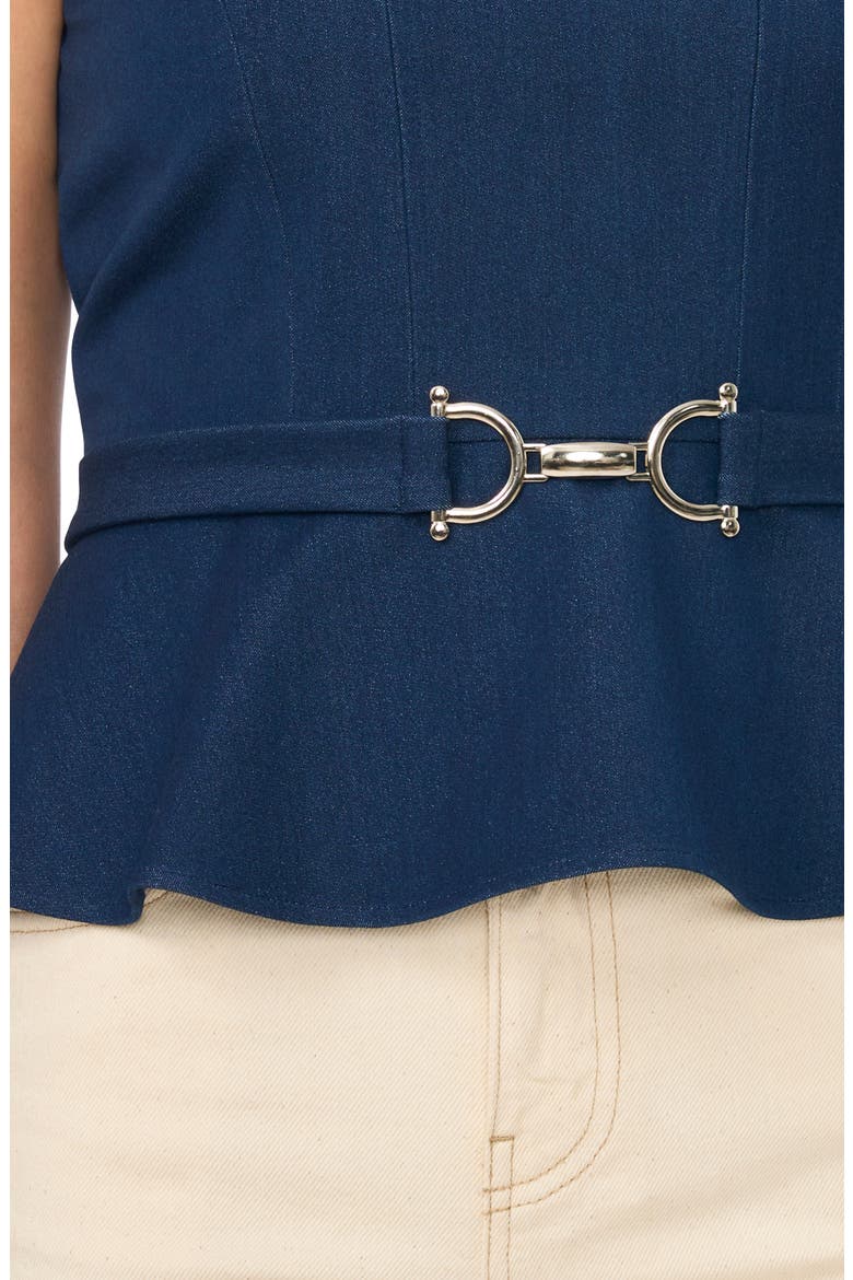 Seamed Belted Peplum Shell, Alternate, color, INDIGO