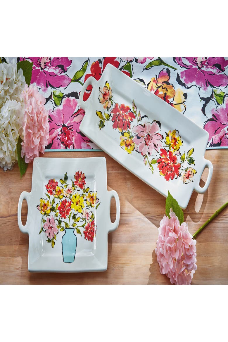 In Bloom Square Platter Multi Earthenware Spring, Alternate, color, White