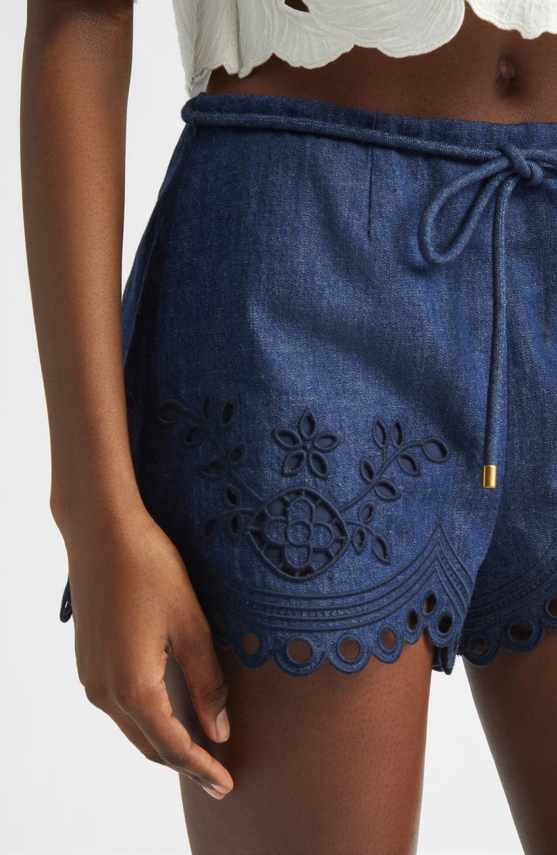 Zimmermann Mahon Broderie Anglaise Denim Shorts, Alternate, color, Ink