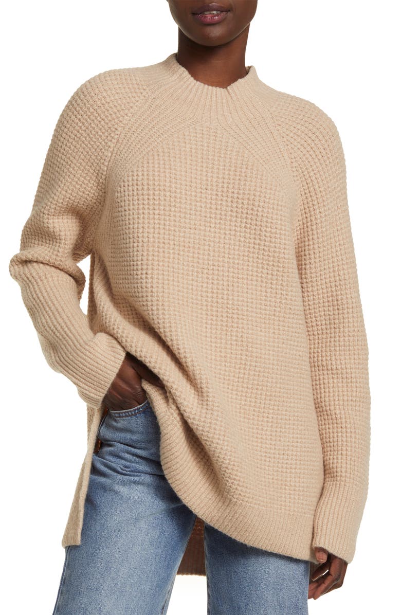 Treasure & Bond Mock Neck Waffle Knit Cotton Blend Sweater, Main, color, 