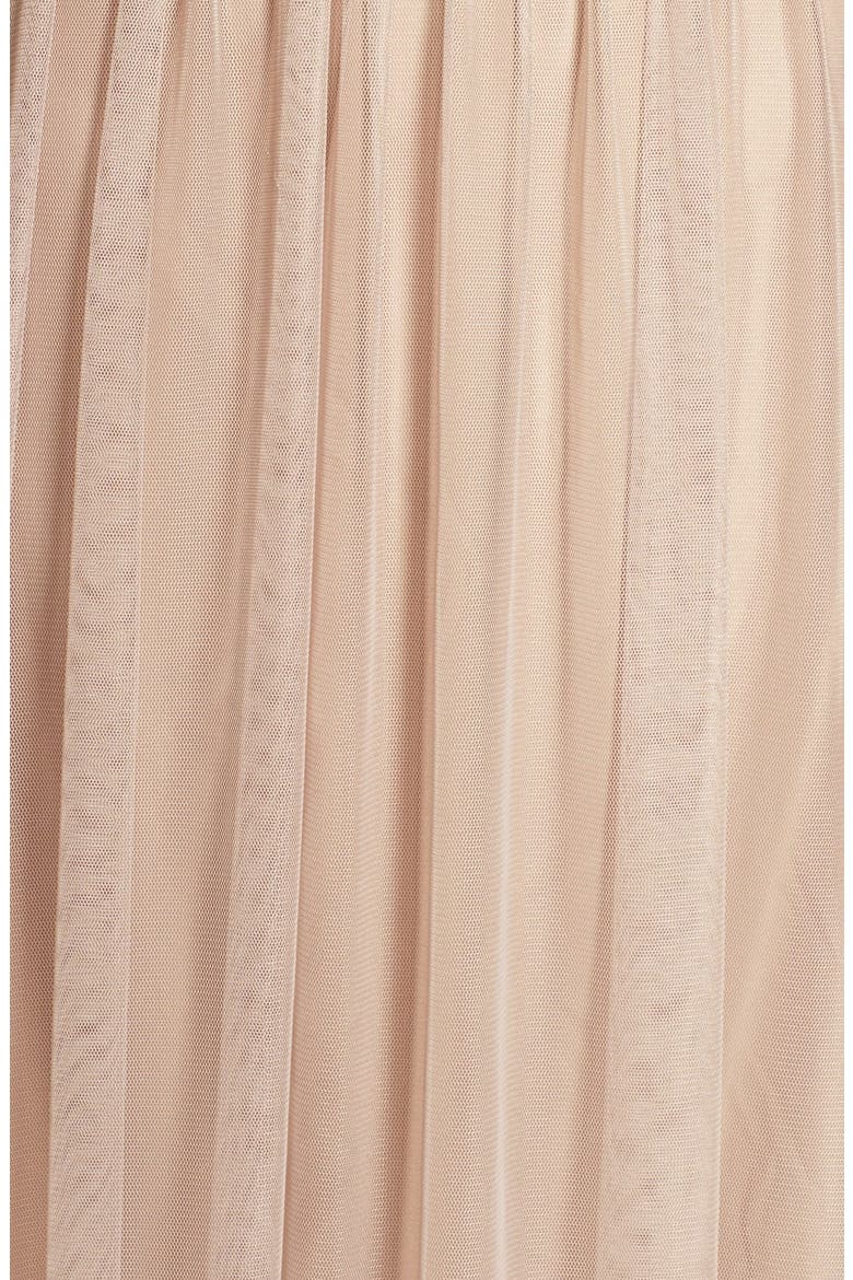 'Alyce' Illusion V-Neck Pleat Tulle Gown, Alternate, color, LATTE