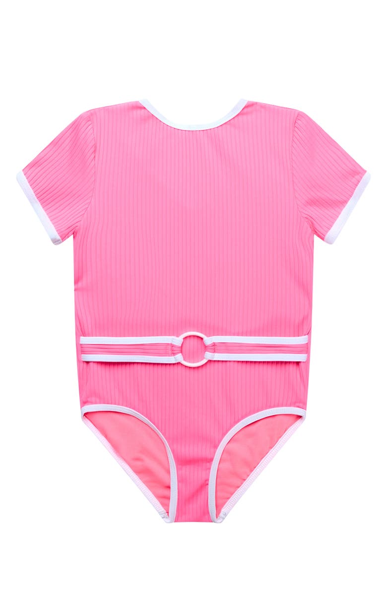 Beach Lingo Kids' Coco Belted Short Sleeve One-Piece Swimsuit, Main, color, Watermelon