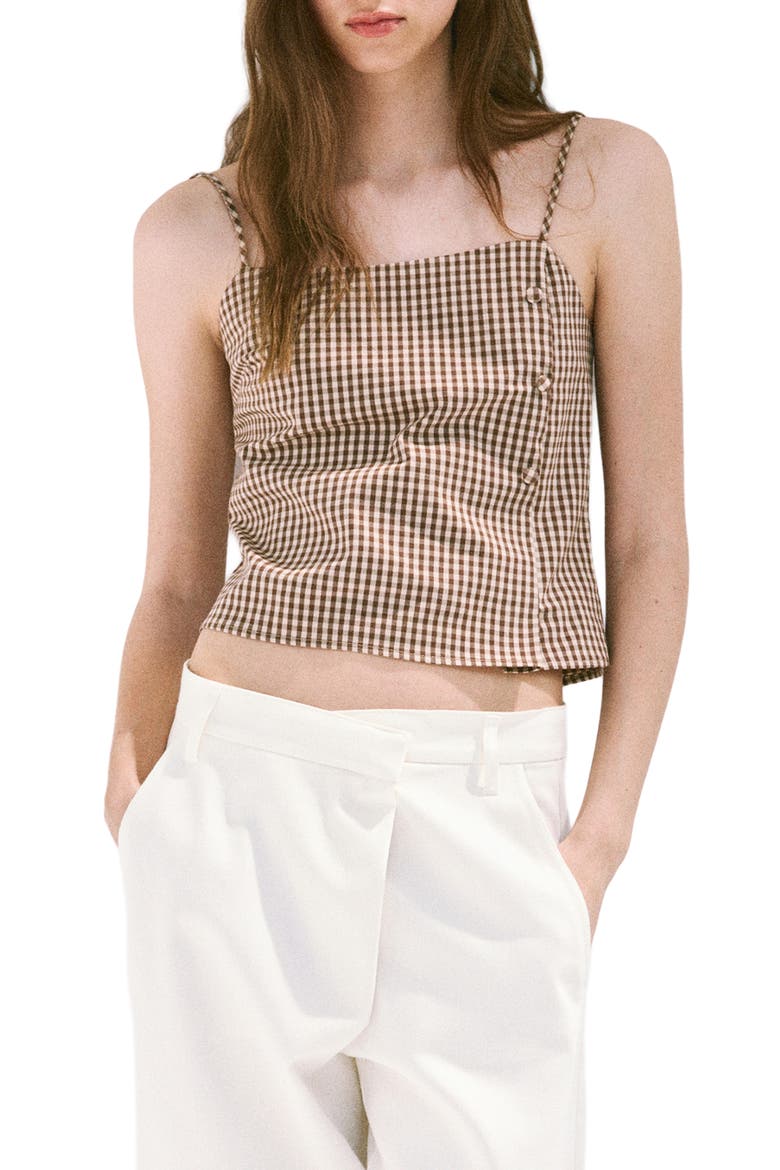 Gingham Print Crop Camisole, Main, color, BROWN