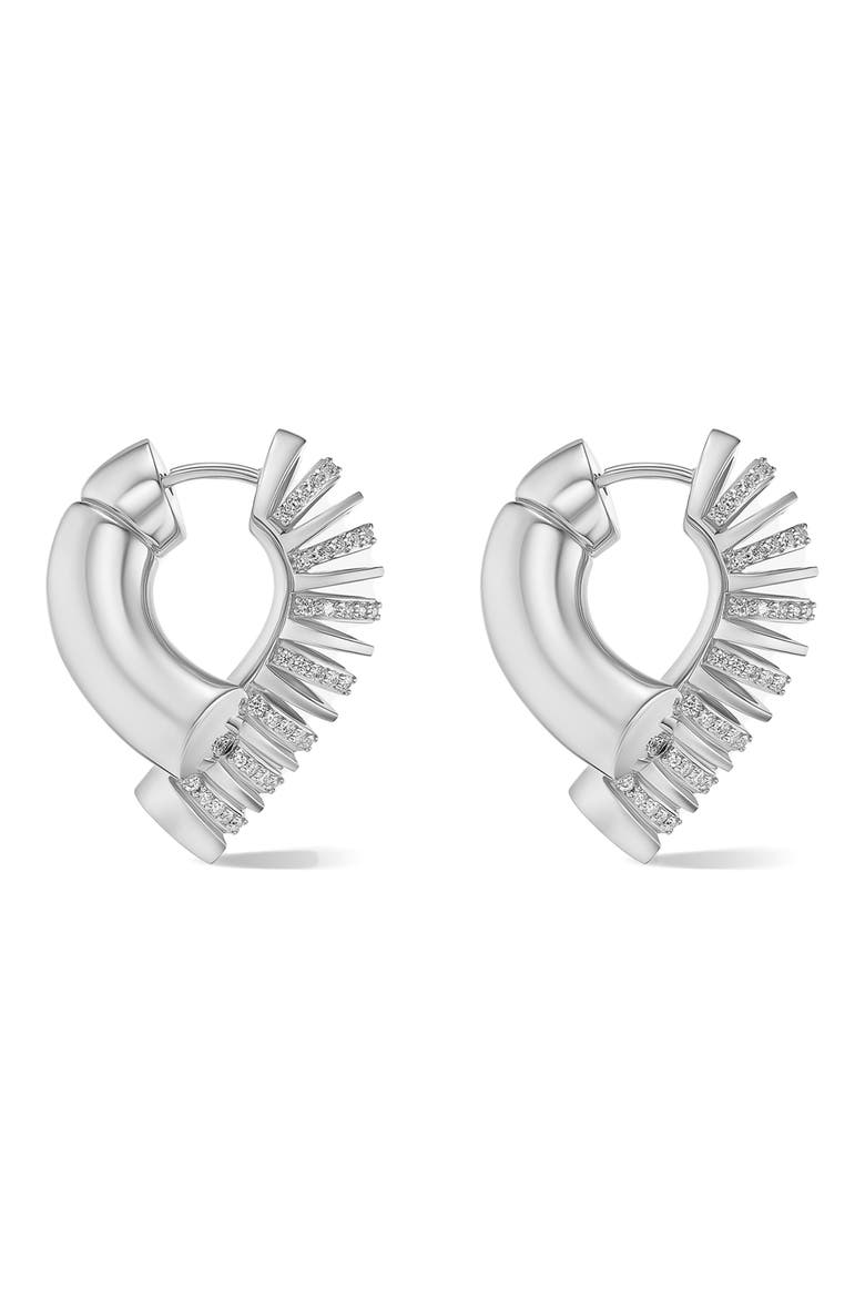 Oera Half Rib Diamond Hoop Earrings, Alternate, color, WHITE GOLD